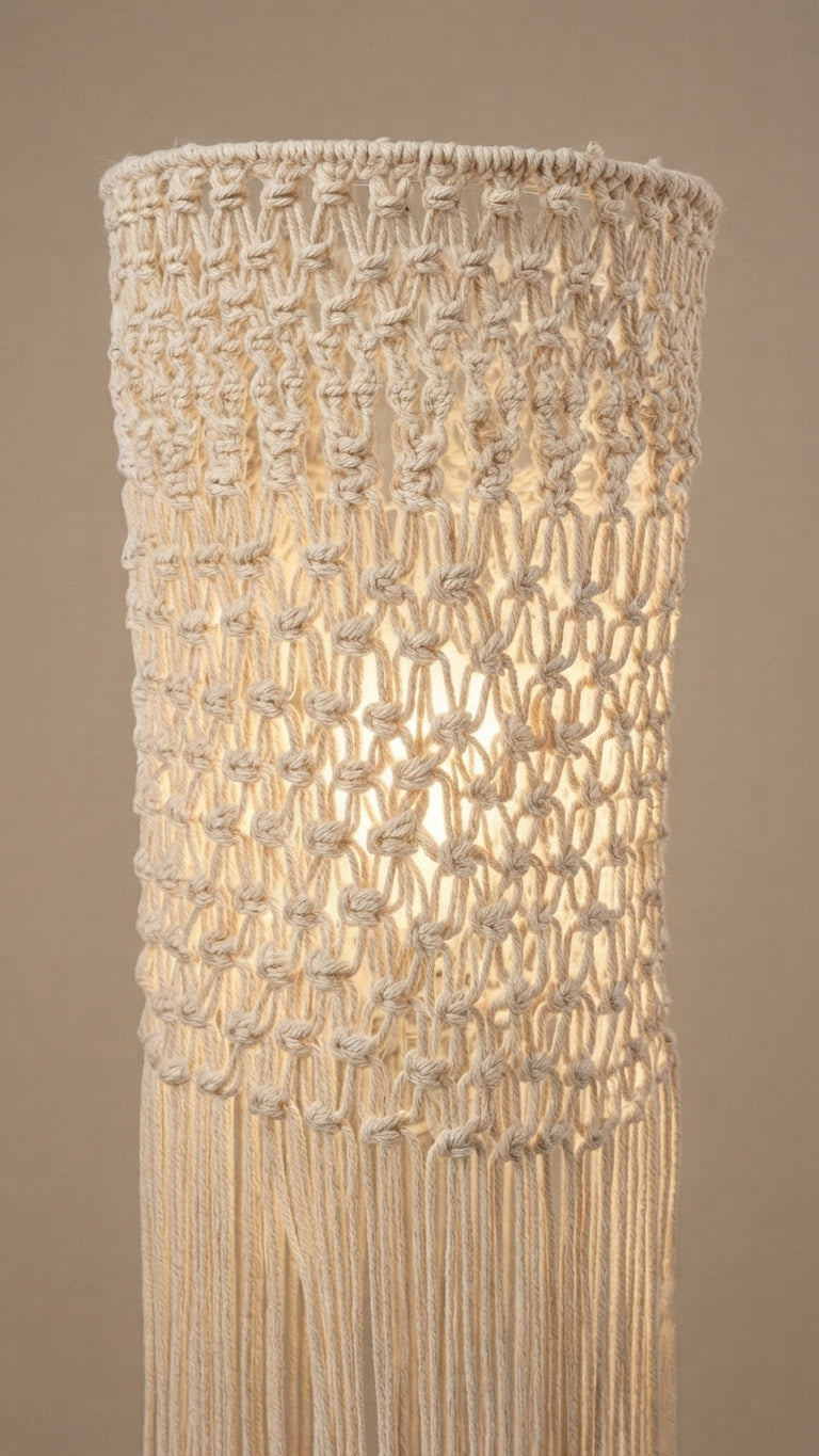 Lámpara de pie artesanal de macramé