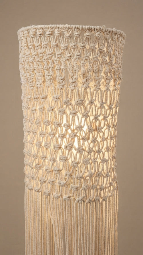 Lámpara de pie artesanal de macramé