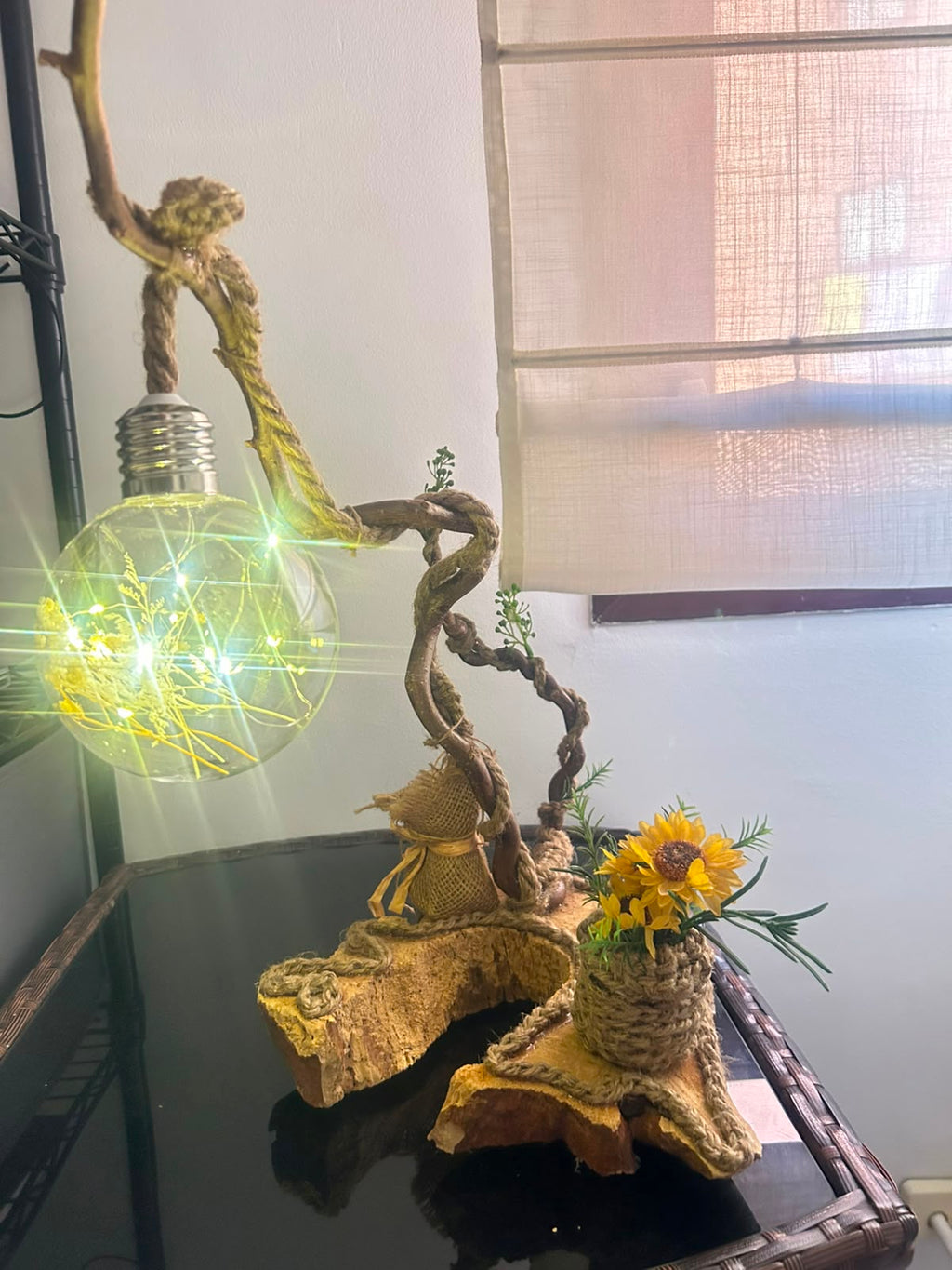 Lampara de mesa rústiva "BOSQUE Y GIRASOL"(edición única)